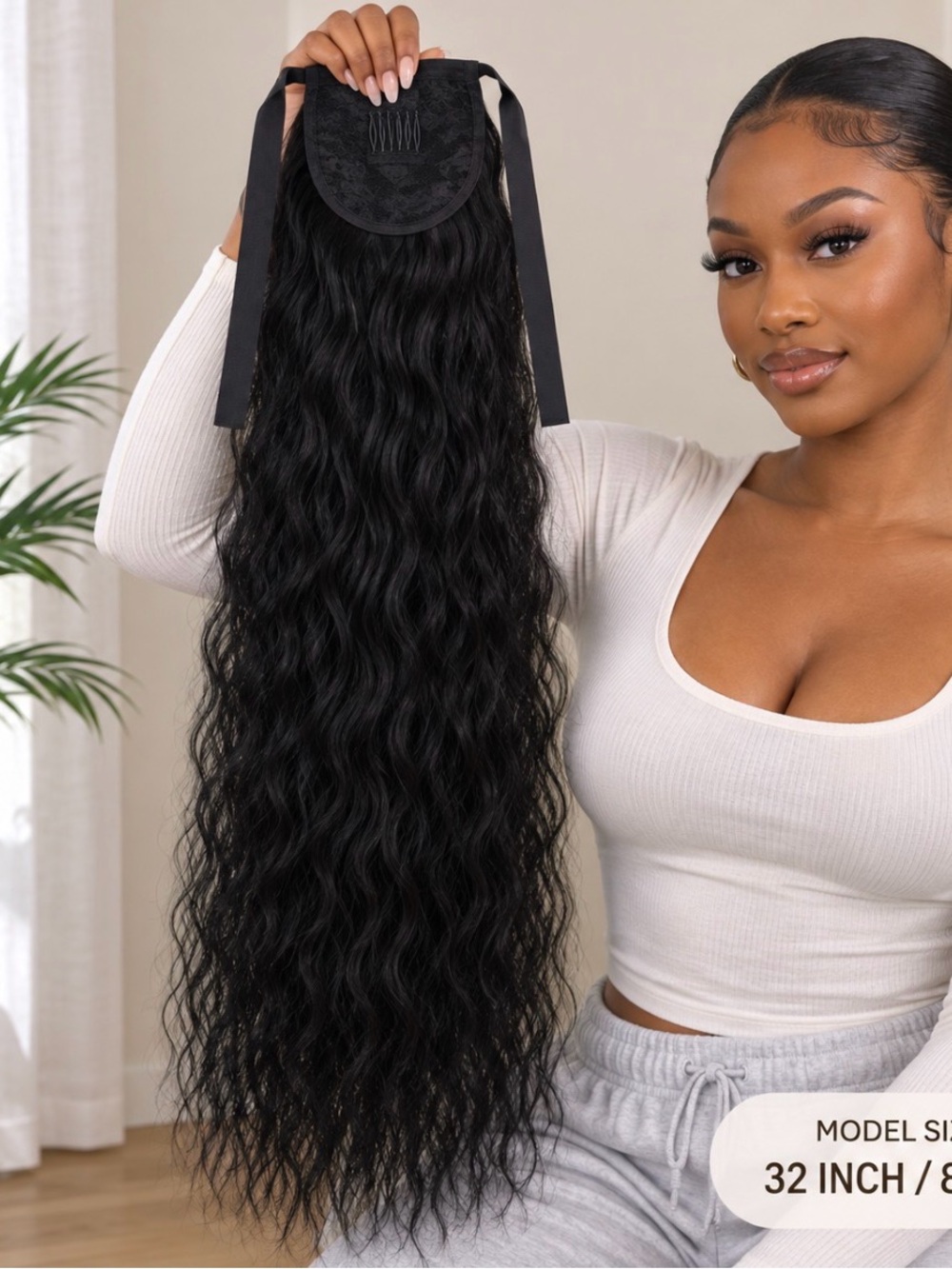 Black Long Wavy Ponytail Hair Extension